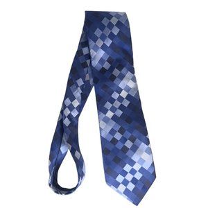 TED BAKER London Men's 100% Silk Necktie Designer Checkered Navy Light Blue